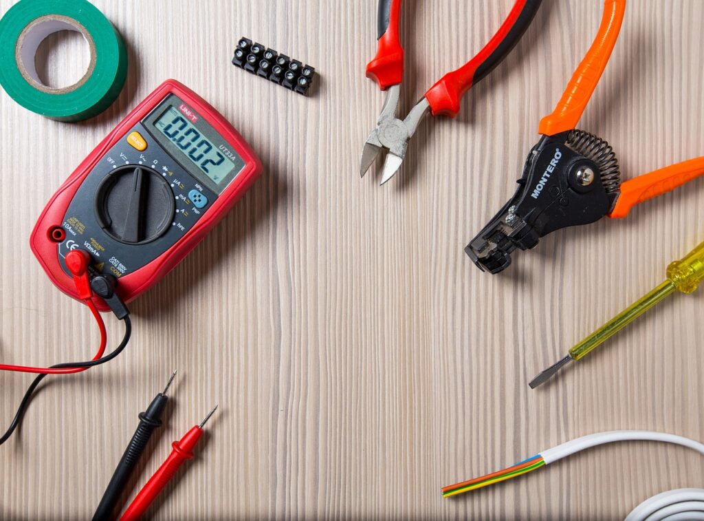 tool, work, repair, electrician, tester, duct tape, side cutters, wire, electrician, electrician, electrician, electrician, electrician